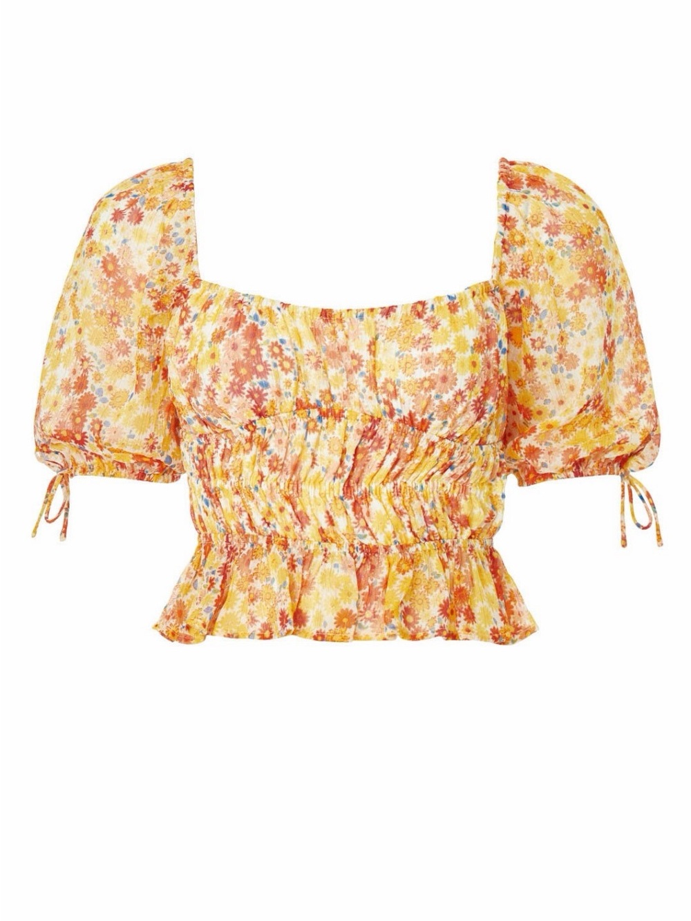 STAUD~Faye Top~Yellow Floral Smocked Top~Size S~$265~